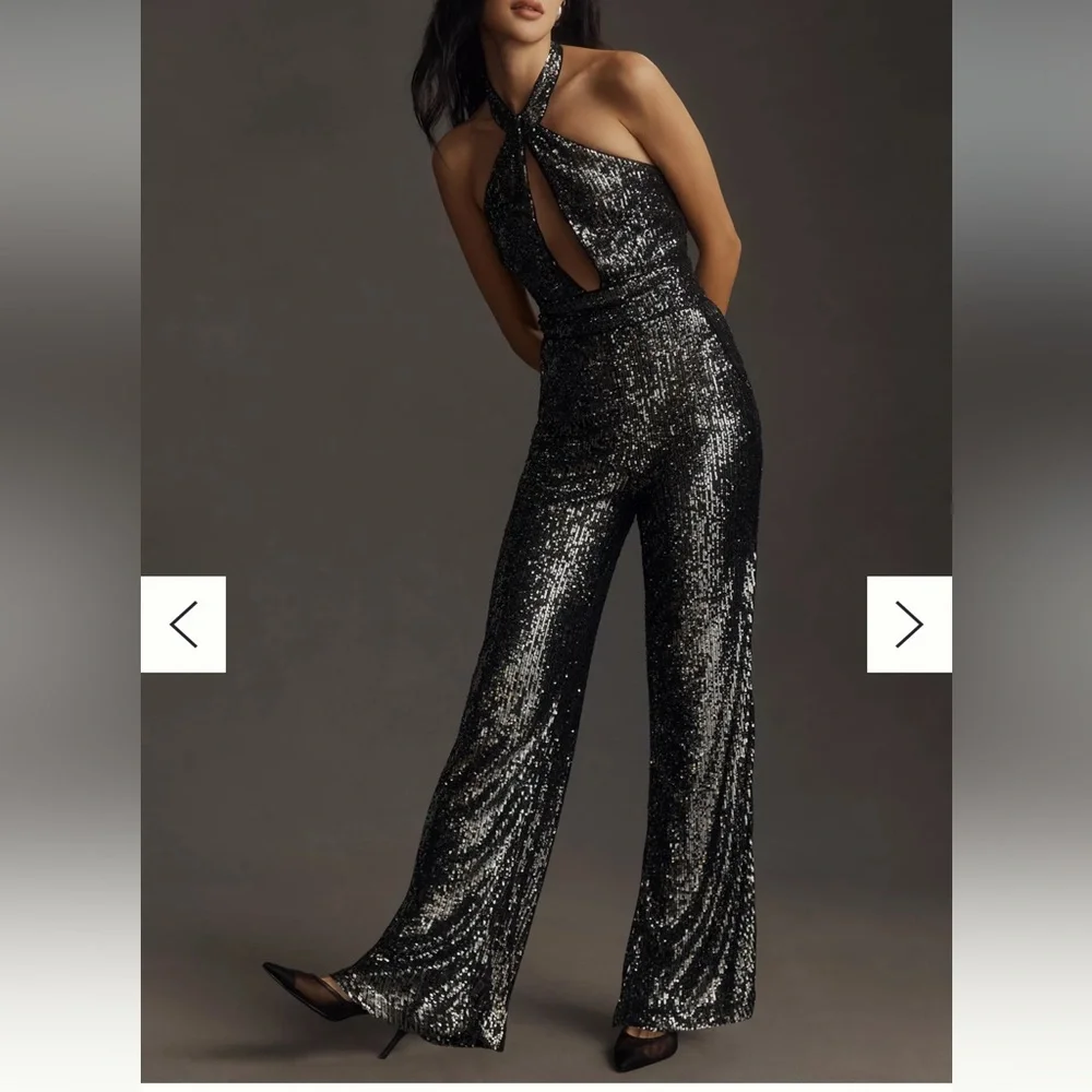 Anthropologie Maeve Sequin Halter Jumpsuit